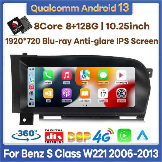 10.25" Android 13 Qualcomm Car Multimedia Player GPS Radio for Mercedes Benz S Class W221 W216 2006-2013