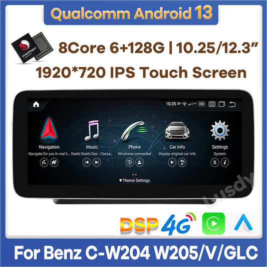 10.25"/12.3" Android 13 Qualcomm Car Multimedia Player GPS Radio for Mercedes Benz C V Class W204 W205 GLC X253 W446 2008-2018