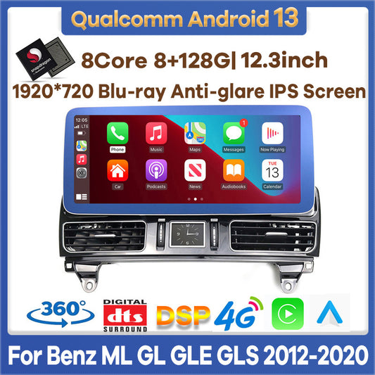 12.3" Android 13 Qualcomm Car Multimedia Player GPS Radio for Mercedes Benz ML GL GLE GLS 2012-2020